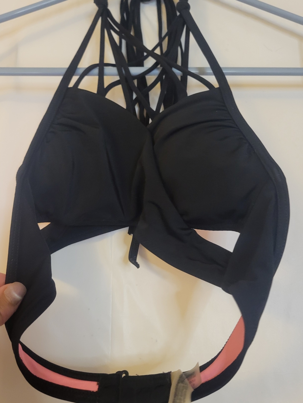 PINK Victoria's Secret Black Strappy Halter Bikini Top